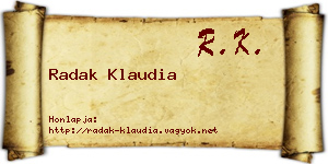 Radak Klaudia névjegykártya